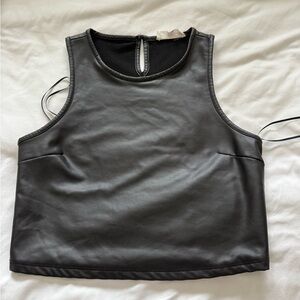 Pink Rose Charcoal Leather Crop Top